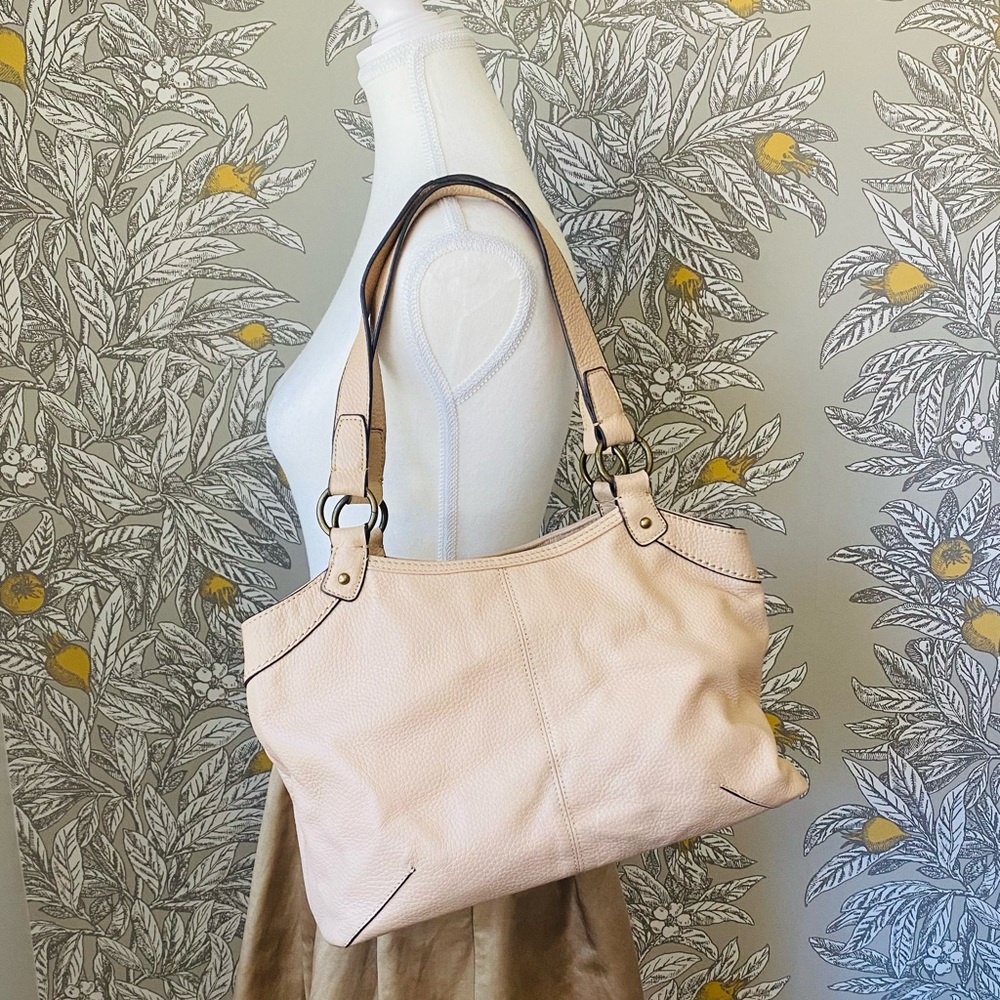 Born Tan Leather Snap Close 3 Compartment Shoulder Purse - Picture 2 of 10